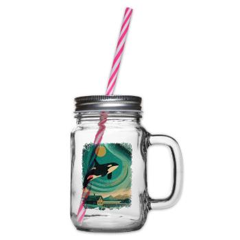 Orca Wal Polarlicht Nachthimmel Vintage Nordlicht - Henkelglas mit Schraubdeckel - Klar - Rechts