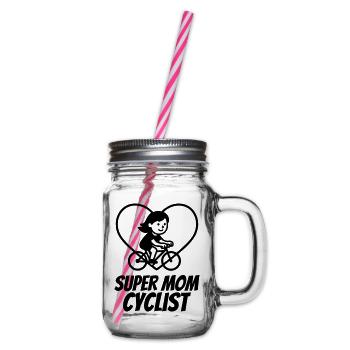 Super Mama Radfahrerin – Fahrrad Herz - Henkelglas mit Schraubdeckel - Klar - Rechts