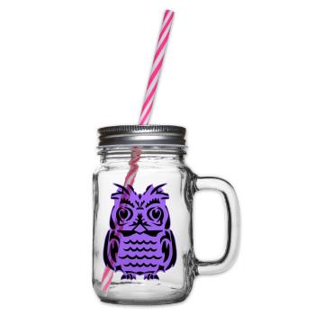 Purple Owl Silhouette - Glass jar with handle and screw cap - clear - Right