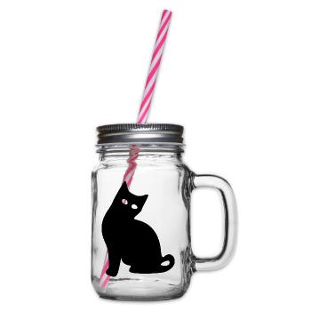 Katze Silhouette schwarz Geschenk Katzenliebhaber - Henkelglas mit Schraubdeckel - Klar - Rechts