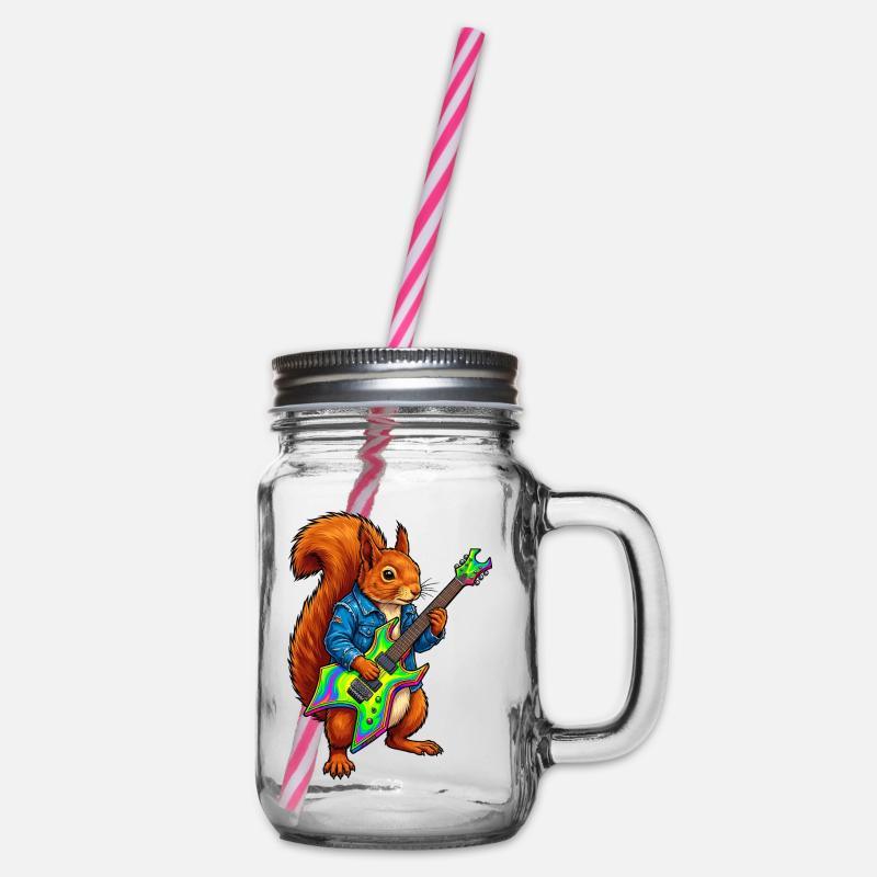 Eichhörnchen mit Jacke und E-Gitarre - Henkelglas mit Schraubdeckel - Klar