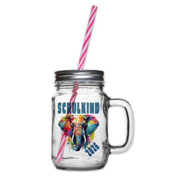 Elefant Schulkind 2026 Tier Einschulung - Henkelglas mit Schraubdeckel - Klar - Rechts