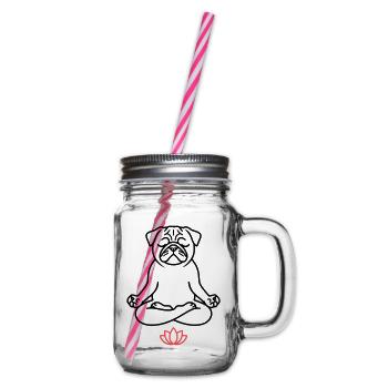 Pug Yoga Meditation Outline - Glass jar with handle and screw cap - clear - Right