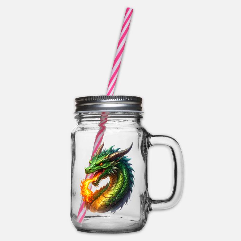 Feuer speiender Drache - Henkelglas mit Schraubdeckel - Klar
