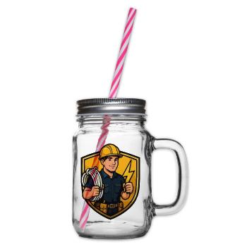Construction Worker Lightning Icon - Glass jar with handle and screw cap - clear - Right