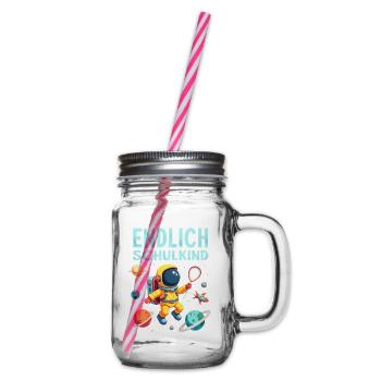 Schulkind 2026 Einschulung 2026 Schulanfang - Henkelglas mit Schraubdeckel - Klar - Rechts
