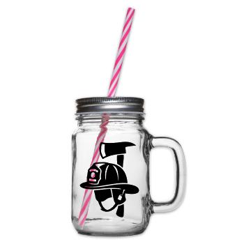 Frontal Firefighter Helmet Logo - Glass jar with handle and screw cap - clear - Right
