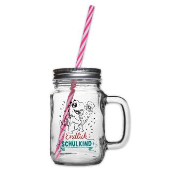 Endlich Schulkind Dino - Henkelglas mit Schraubdeckel - Klar - Rechts