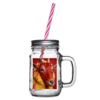 Red goat with yellow fur - Glass jar with handle and screw cap - clear - Right