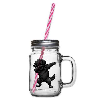 Dabbing Flat Coated Retriever - Glass jar with handle and screw cap - clear - Right