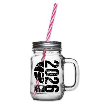 Volleyball Master Cap 2026, Black Pullover Hoodie - Glass jar with handle and screw cap - clear - Right