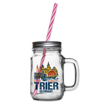 Historical Trier Germany City Skyline Novelty - Glass jar with handle and screw cap - clear - Right