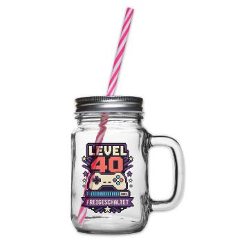 Level 40 erreicht – Gaming Geburtstag Spruch - Henkelglas mit Schraubdeckel - Klar - Rechts