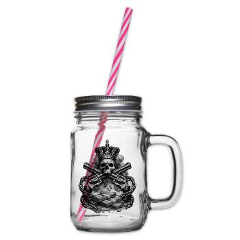 Kronenkopf mit Gewehren und Geld - Henkelglas mit Schraubdeckel - Klar - Rechts