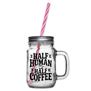 Halb Mensch, halb Kaffee - Henkelglas mit Schraubdeckel - Klar - Rechts