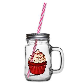 Roter Cupcake mit Sahnecreme - Henkelglas mit Schraubdeckel - Klar - Rechts