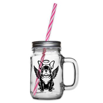 Französische Bulldoggen-Engelsflügel - Henkelglas mit Schraubdeckel - Klar - Rechts
