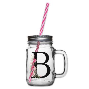 B Buchstabe Monogram Floral - Henkelglas mit Schraubdeckel - Klar - Rechts