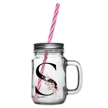 S Buchstabe Monogram Floral - Henkelglas mit Schraubdeckel - Klar - Rechts