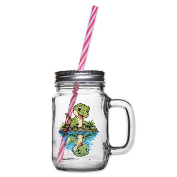 Kleiner Krokodil am Teich - Henkelglas mit Schraubdeckel - Klar - Rechts