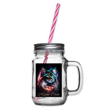 Main Coon Nebula - Fantasy Weltall Katze - Henkelglas mit Schraubdeckel - Klar - Rechts