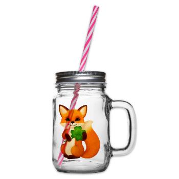Niedlicher kleiner Fuchs mit vierblättrigem Klee - Henkelglas mit Schraubdeckel - Klar - Rechts