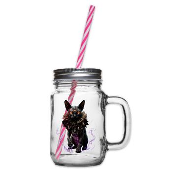 Dreiäugige Katze im gotischen Kragen - Henkelglas mit Schraubdeckel - Klar - Rechts