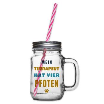 Mein Therapeut hat vier Pfoten Hunde Spruch - Henkelglas mit Schraubdeckel - Klar - Rechts