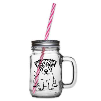 Schwarzer Jack Russel Terrier Hund Hundeshirt  - Henkelglas mit Schraubdeckel - Klar - Rechts