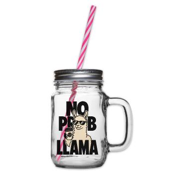 No Prob Llama – Lama mit Kaffeebecher - Henkelglas mit Schraubdeckel - Klar - Rechts