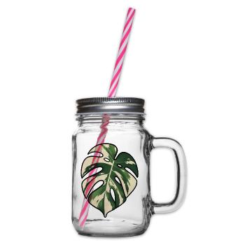 Monstera-Variegated Leaf Silhouette - Henkelglas mit Schraubdeckel - Klar - Rechts
