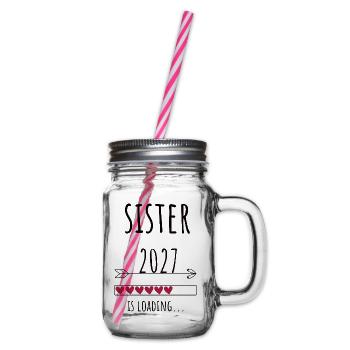 Pregnancy Announcement – Schwester 2027 Geschenk - Henkelglas mit Schraubdeckel - Klar - Rechts