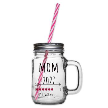 Pregnancy Announcement – Mama 2027 Geschenk - Henkelglas mit Schraubdeckel - Klar - Rechts