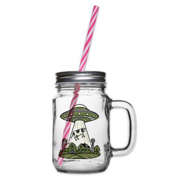 UFO Entführung Kuh Bauernhof Retro Sci-Fi Shirt - Henkelglas mit Schraubdeckel - Klar - Rechts