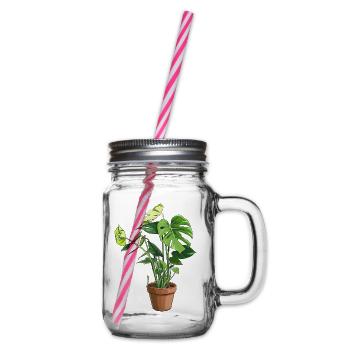 Monstera im Topf – Dschungelblätter - Henkelglas mit Schraubdeckel - Klar - Rechts