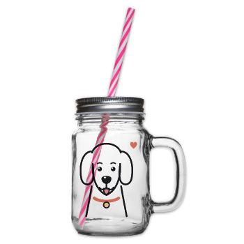 Süßer Hund mit rotem Halsband und Herz - Henkelglas mit Schraubdeckel - Klar - Rechts