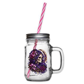 Schädelfrau, Mondblumen, Lila, Gotisch, - Henkelglas mit Schraubdeckel - Klar - Rechts