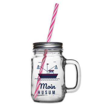 Moin Husum – Krabbenkutter Nordsee Motiv - Henkelglas mit Schraubdeckel - Klar - Rechts