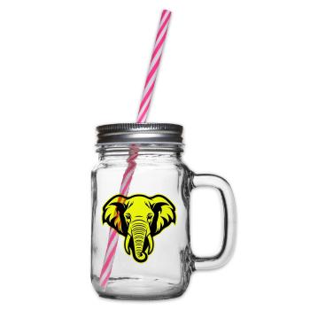 Elephant Head Portrait Icon - Glass jar with handle and screw cap - clear - Right