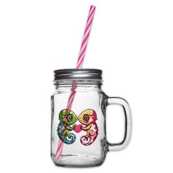 Caméléon Couple Amoureux Animal Saint Valentin - Bocal à boisson - transparent - Droite