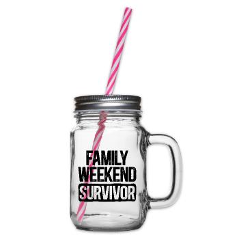 Humor Family Kids Mom Dad - Glass jar with handle and screw cap - clear - Right