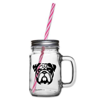 Bulldogge Hund Kopf Silhouette Minimalistisch - Henkelglas mit Schraubdeckel - Klar - Rechts