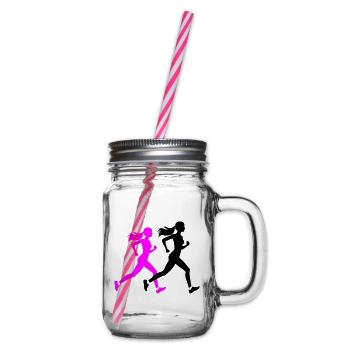 Running Marathon Woman Silhouette - Glass jar with handle and screw cap - clear - Right