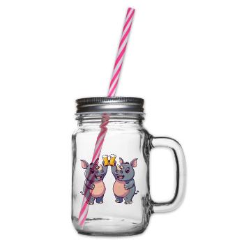 Nashorn Comic Tier Bier Lustig Saufen - Henkelglas mit Schraubdeckel - Klar - Rechts