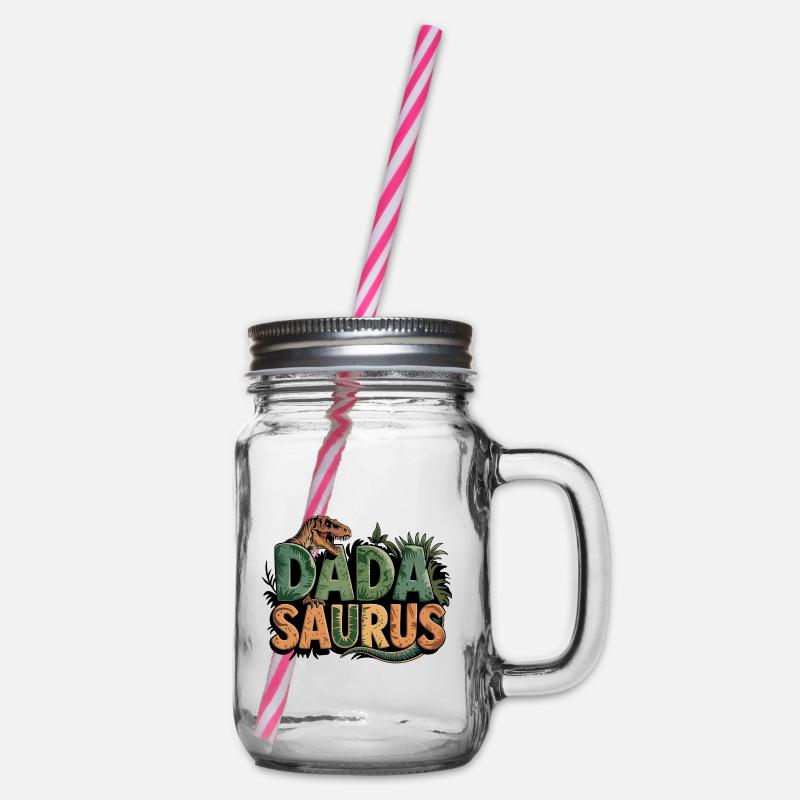 Dinosaurier Papa Saurus Geschenk Papa - Henkelglas mit Schraubdeckel - Klar
