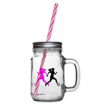 Female Soccer Player Silhouette Soccer Player Woman - Glass jar with handle and screw cap - clear - Right