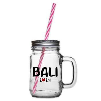 Bali 2024 Herz Reise - Henkelglas mit Schraubdeckel - Klar - Rechts