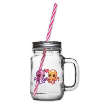 Oktopus Paar Verliebt Tier Valentinstag - Henkelglas mit Schraubdeckel - Klar - Rechts