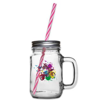 Colored Motocross gift for Biker - Glass jar with handle and screw cap - clear - Right