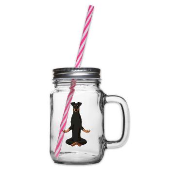 Meditating Manchester Terrier Dog - Glass jar with handle and screw cap - clear - Right